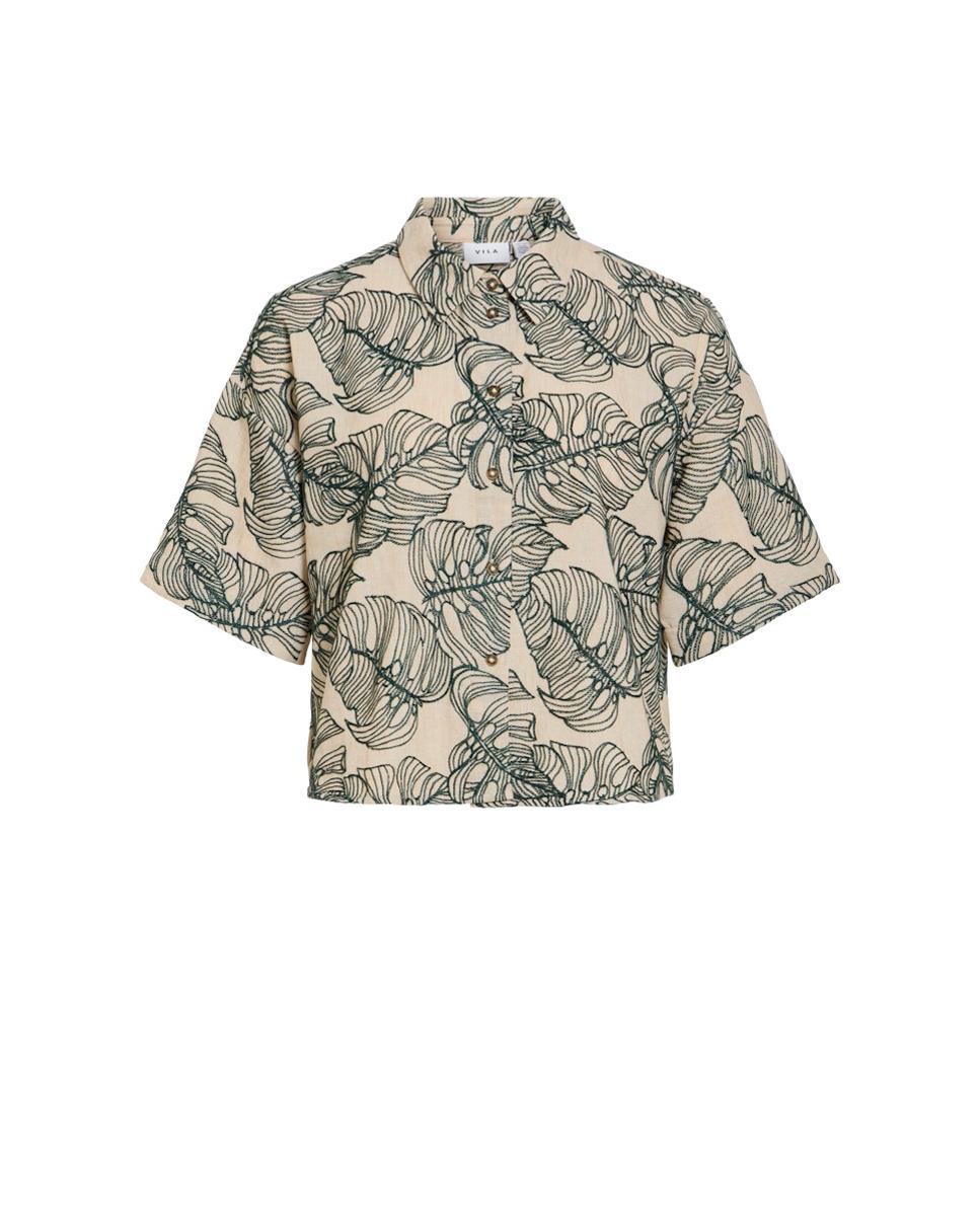 Camisa de mulher com manga curta Bege-4