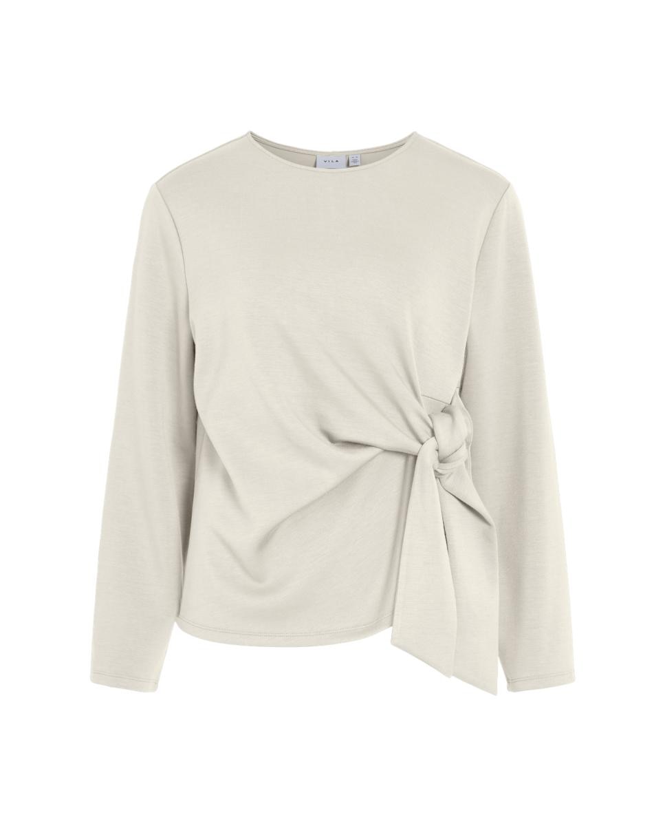 Top mujer de manga larga con cuello redondo - Vila - Beige Beige-2