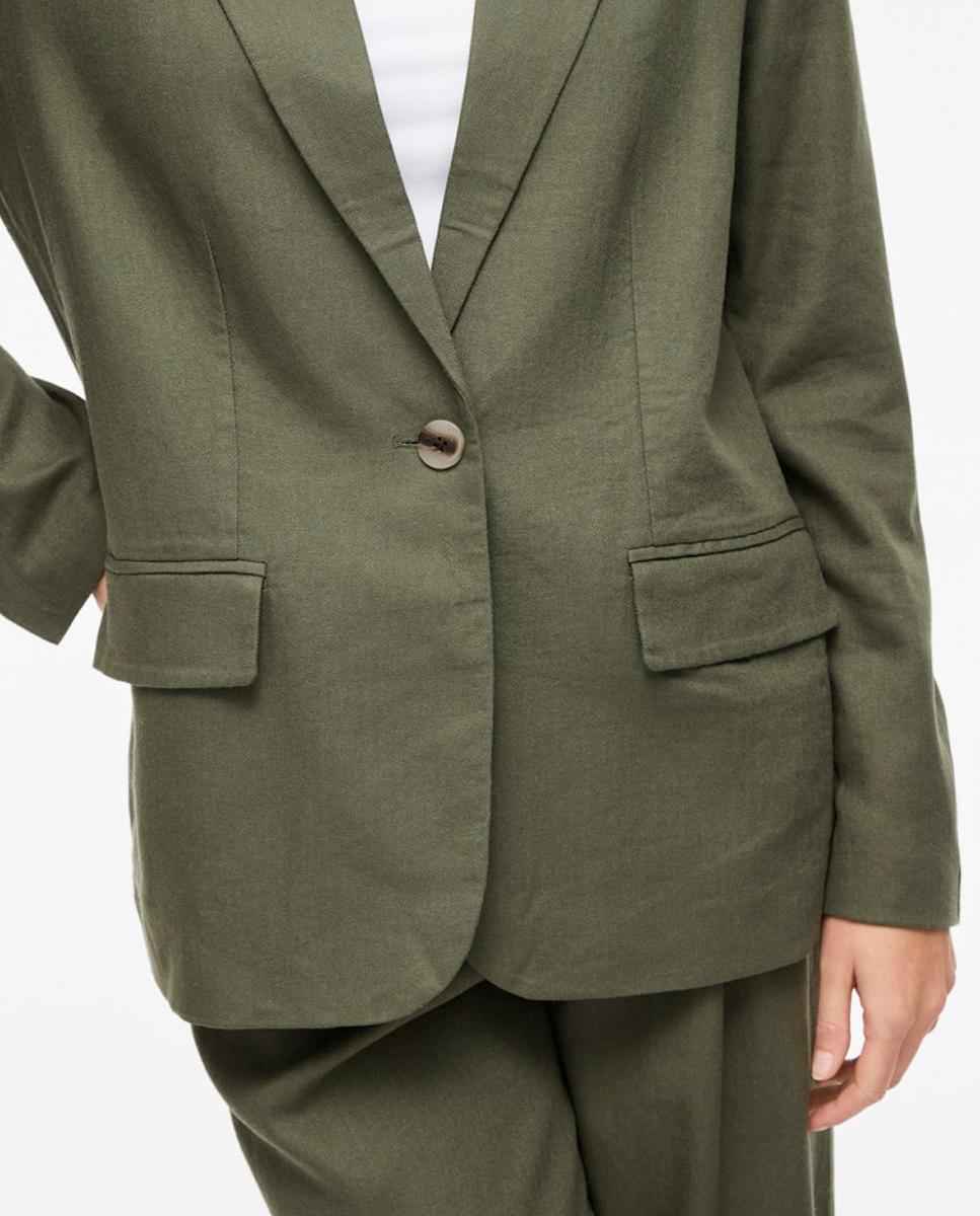 Blazer de Linho e Viscose Verde-militar-3