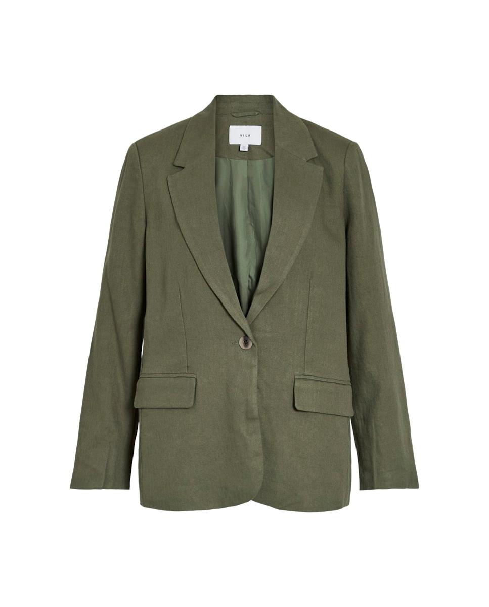 Blazer de Linho e Viscose Verde-militar-5