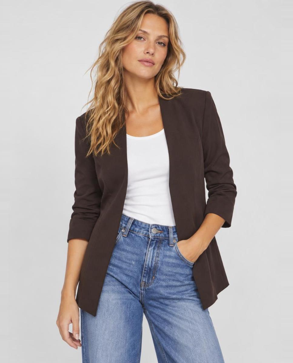 Imagen 1 de Blazer de mujer cuello mao y manga 3/4 Marrón oscuro