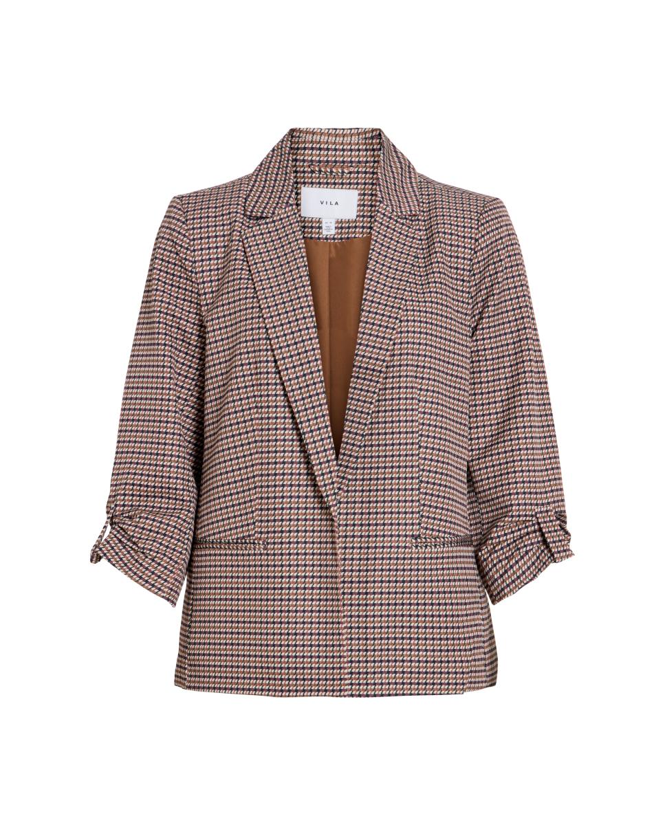 Blazer de Manga 3/4 com Aba Clássica Castanho-5
