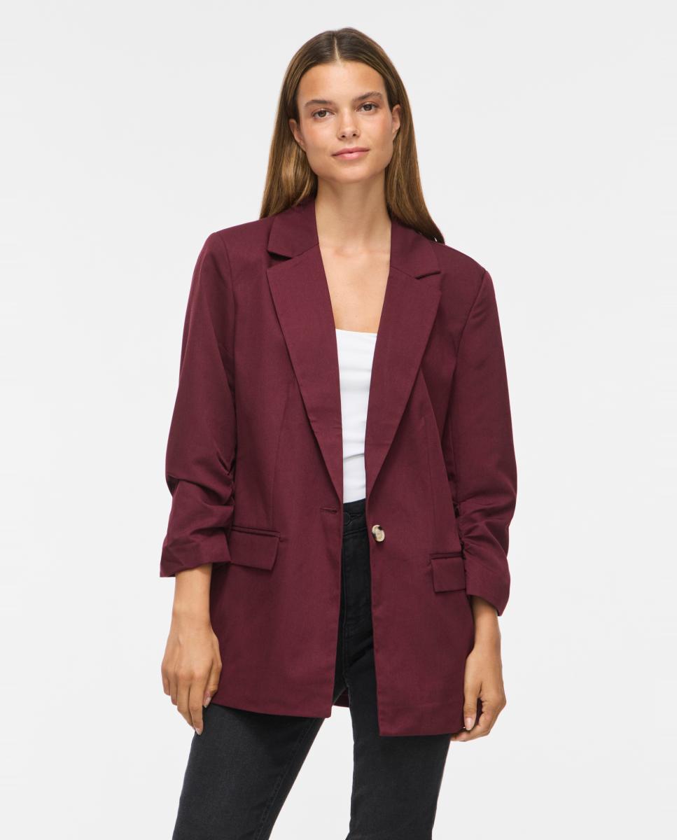 Blazer de Manga 3/4 com Aba Clássica Bordeaux-3