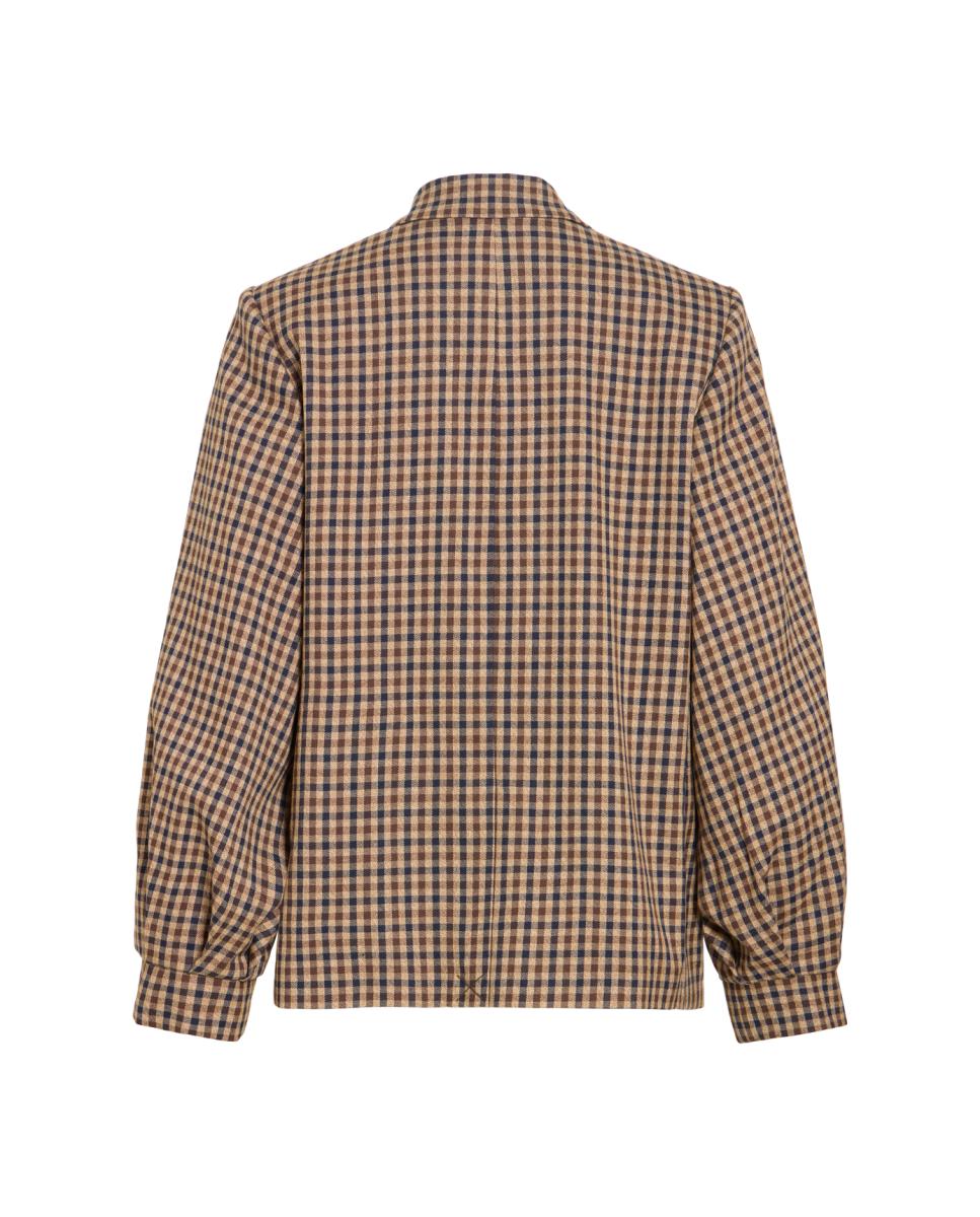 Blazer com Estampado aos Quadrados em Contraste Bege-3