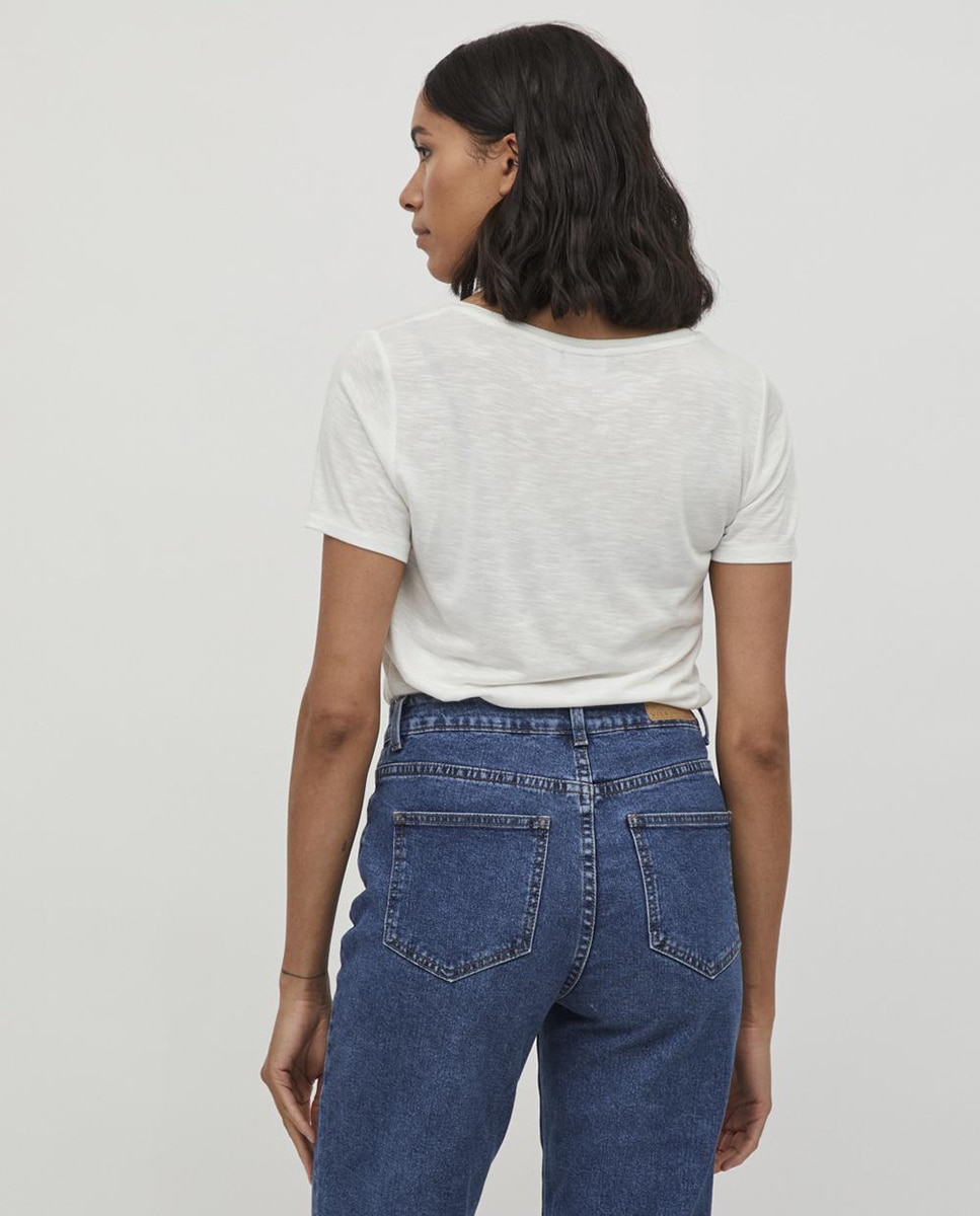 T-shirt de Fio Metalizado com Manga Curta Branco-5