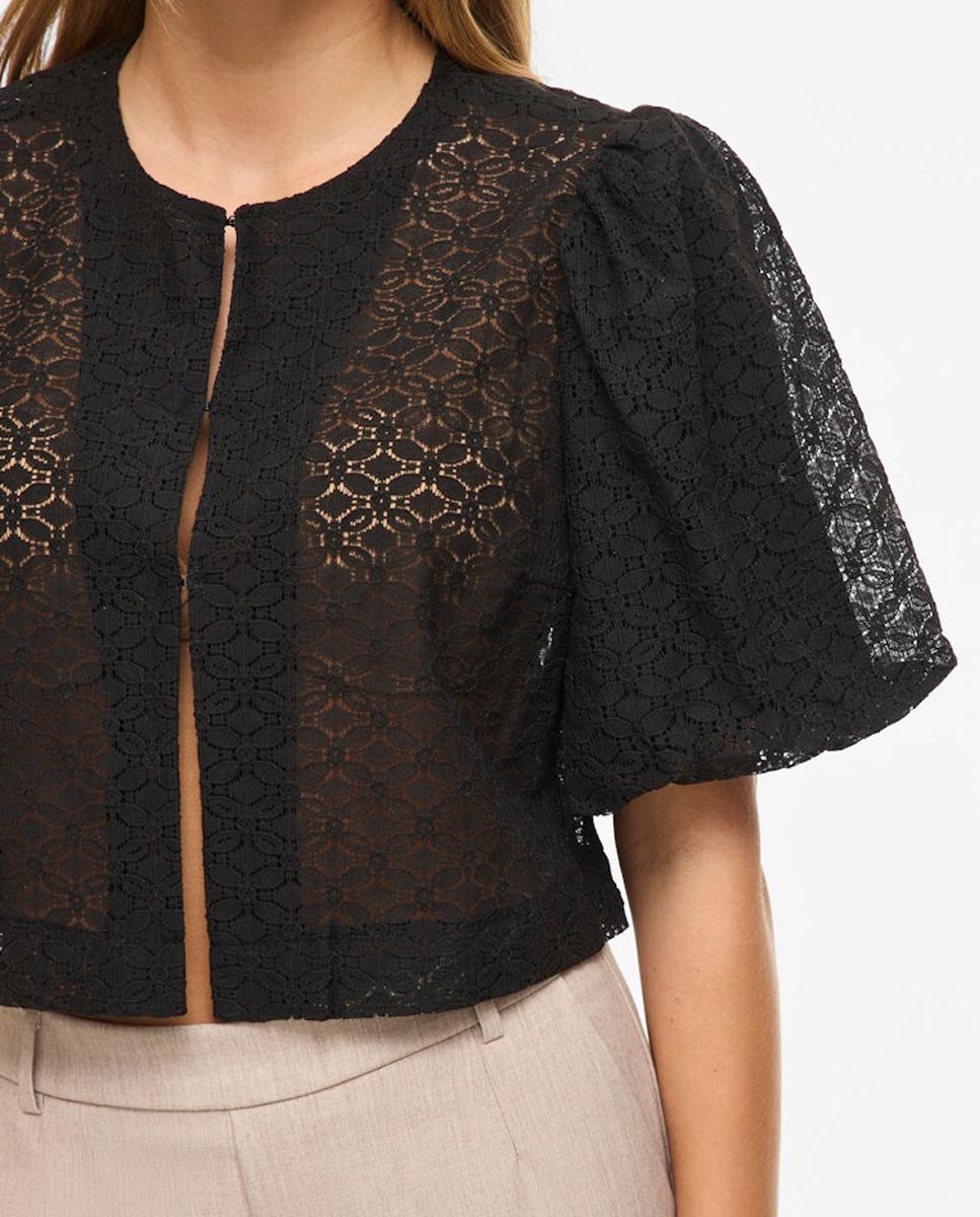 Casaco Tipo Bolero de Renda Preto-3