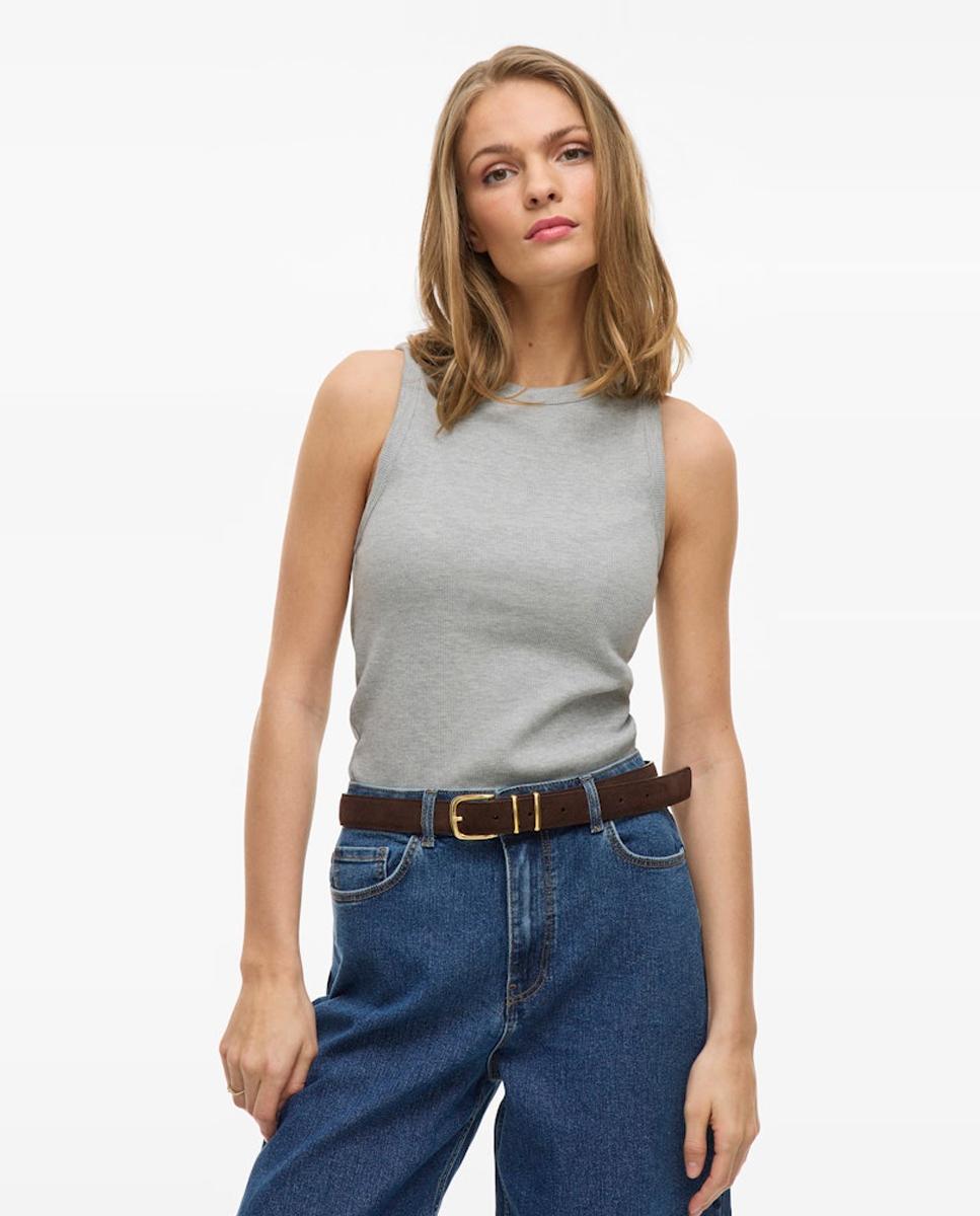Camiseta básica de mujer con espalda nadadora - Vila - Blanco Gris claro-1