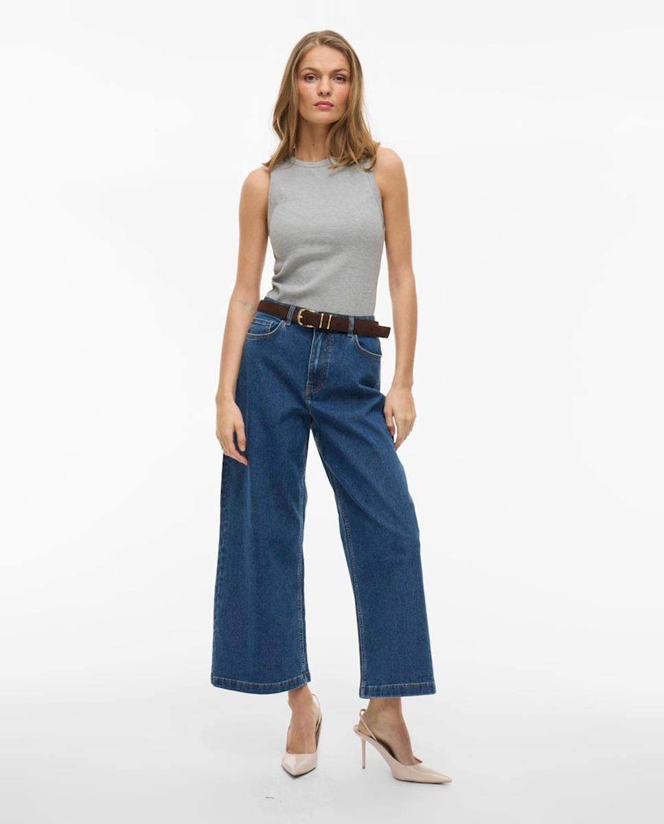 Camiseta básica de mujer con espalda nadadora - Vila - Blanco Gris claro-4