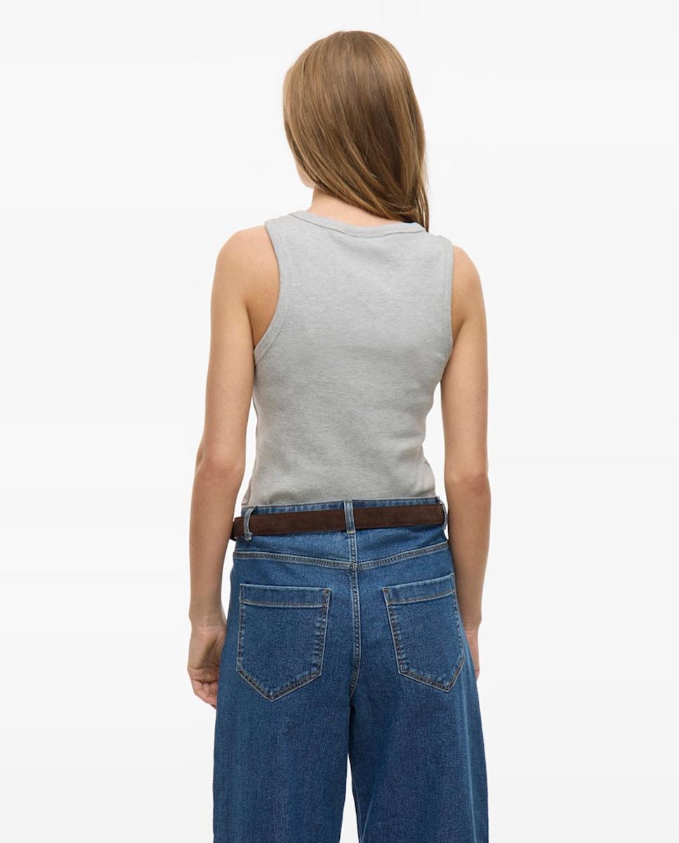 Camiseta básica de mujer con espalda nadadora - Vila - Blanco Gris claro-5