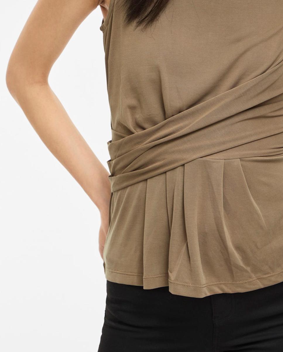 Top de mujer con fruncido envolvente de modal - Vila - Marrón Marrón-2