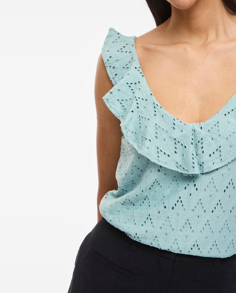 Top de mujer con volantes de algodón - Vila - Verde Verde-2
