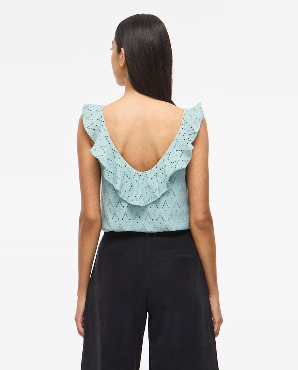 Top de mujer con volantes de algodón - Vila - Verde Verde-3