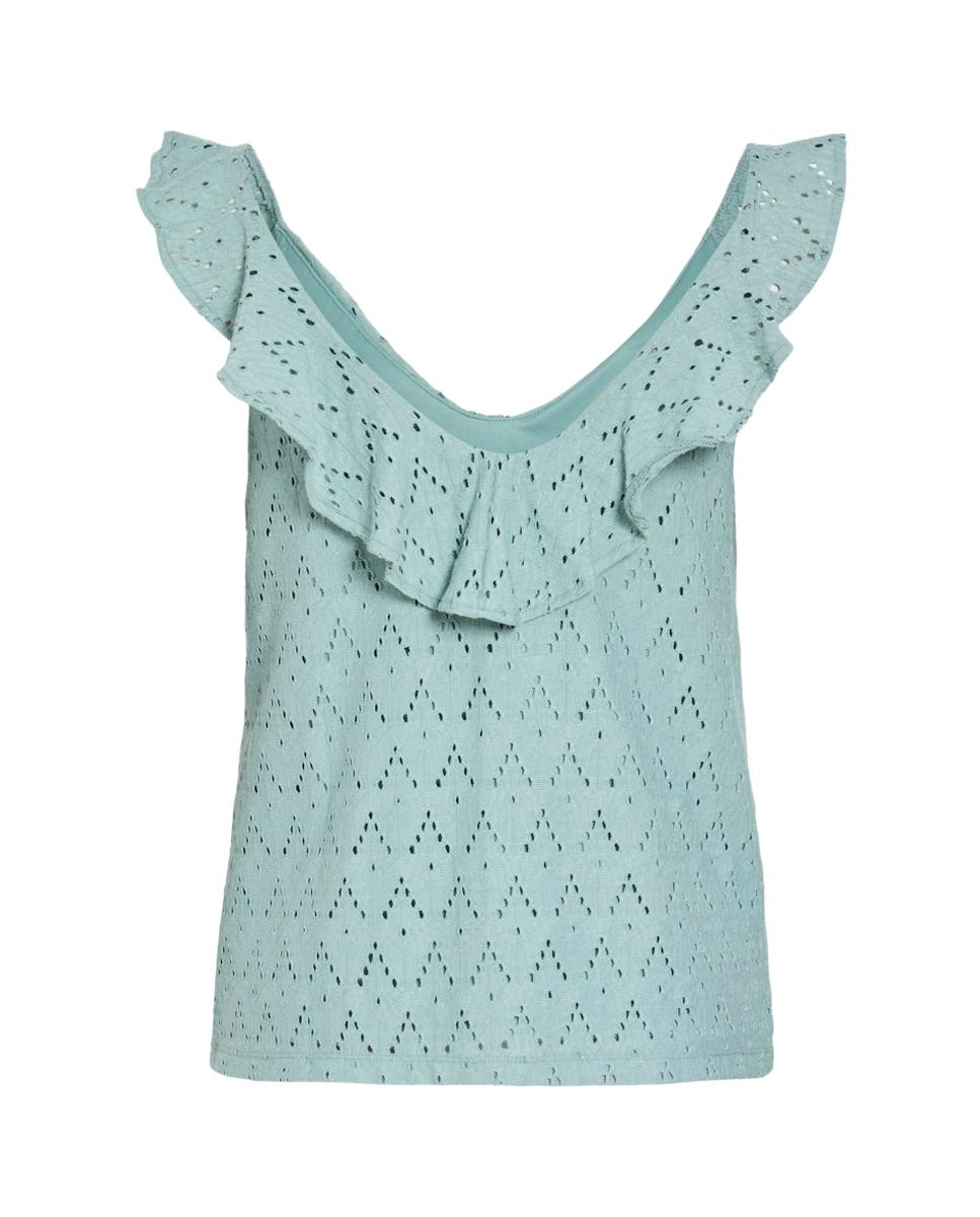 Top de mujer con volantes de algodón - Vila - Verde Verde-4