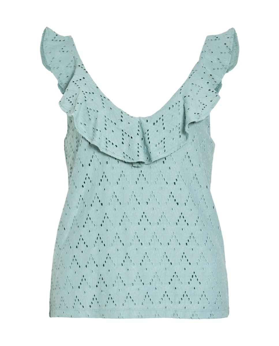 Top de mujer con volantes de algodón - Vila - Verde Verde-5