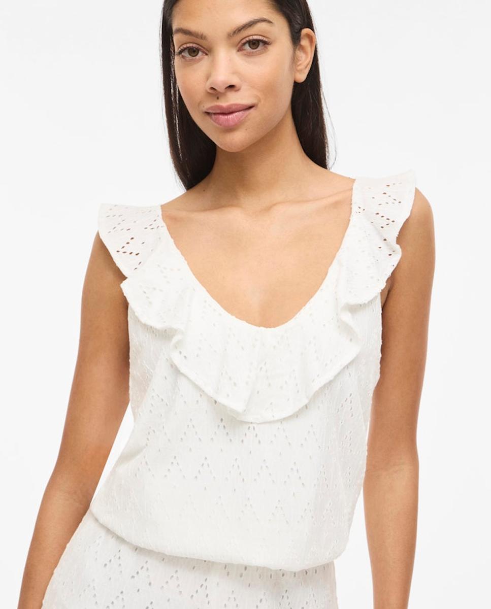 Imagen 0 de Top de mujer con volantes de algodón Blanco
