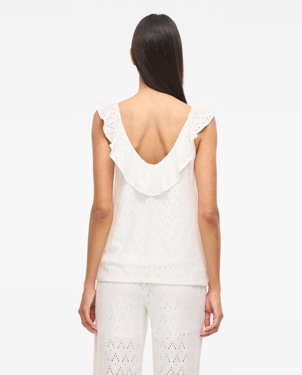 Top de mujer con volantes de algodón - Vila - Blanco Blanco-2