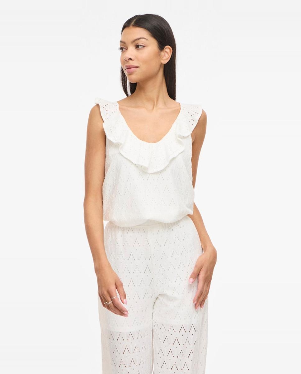 Top de mujer con volantes de algodón - Vila - Blanco Blanco-4