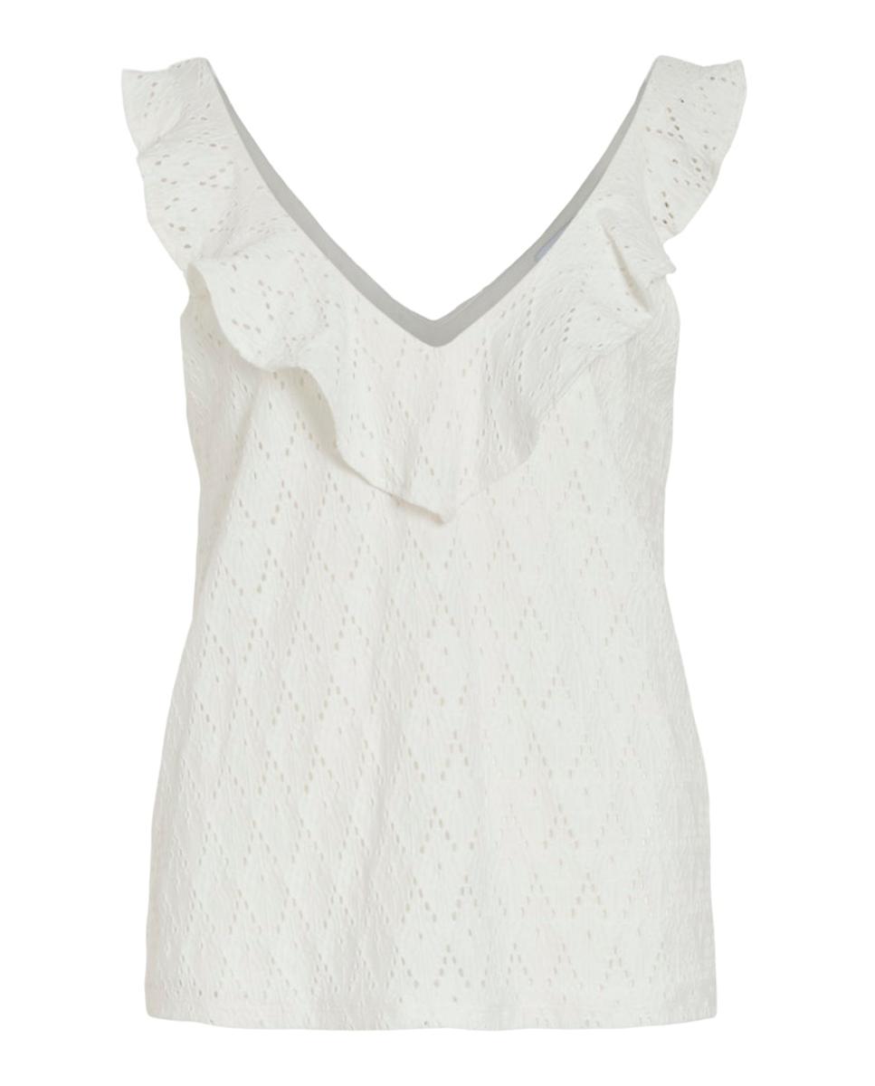 Top de mujer con volantes de algodón - Vila - Blanco Blanco-5