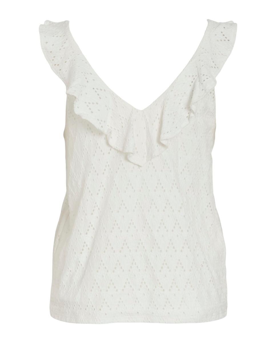Top de mujer con volantes de algodón - Vila - Blanco Blanco-6