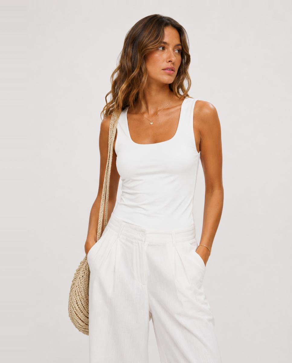 Top de mujer sin mangas de corte recto - Vila - Negro Blanco-1