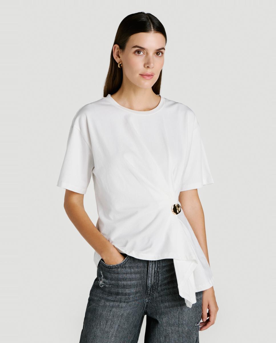 Vila - Camiseta de mujer de algodón con fruncido.