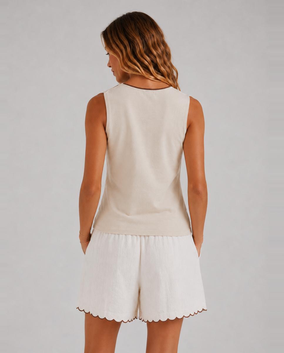 Top de mujer de canalé - Vila - Beige Beige-3