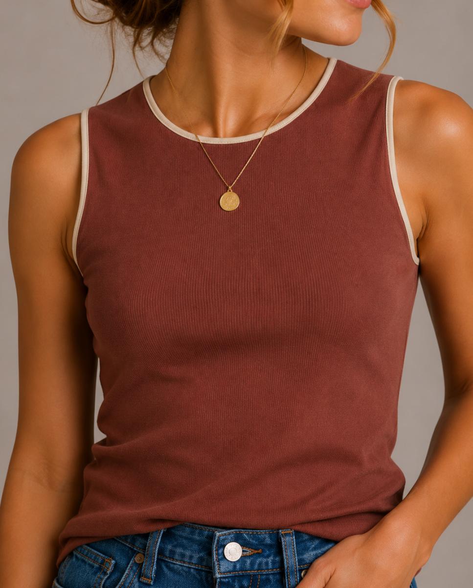 Top de mujer de canalé - Vila - Marrón Marrón-1