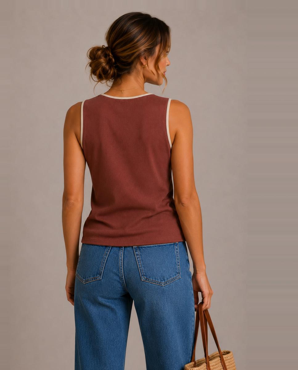 Top de mujer de canalé - Vila - Marrón Marrón-2