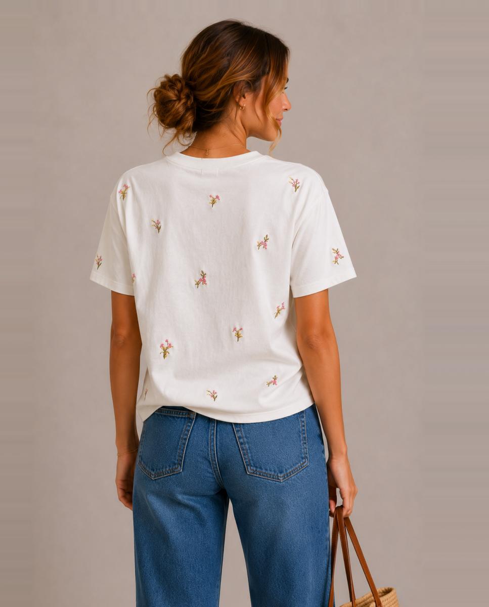 T-shirt de Malha com Manga Curta Branco-2