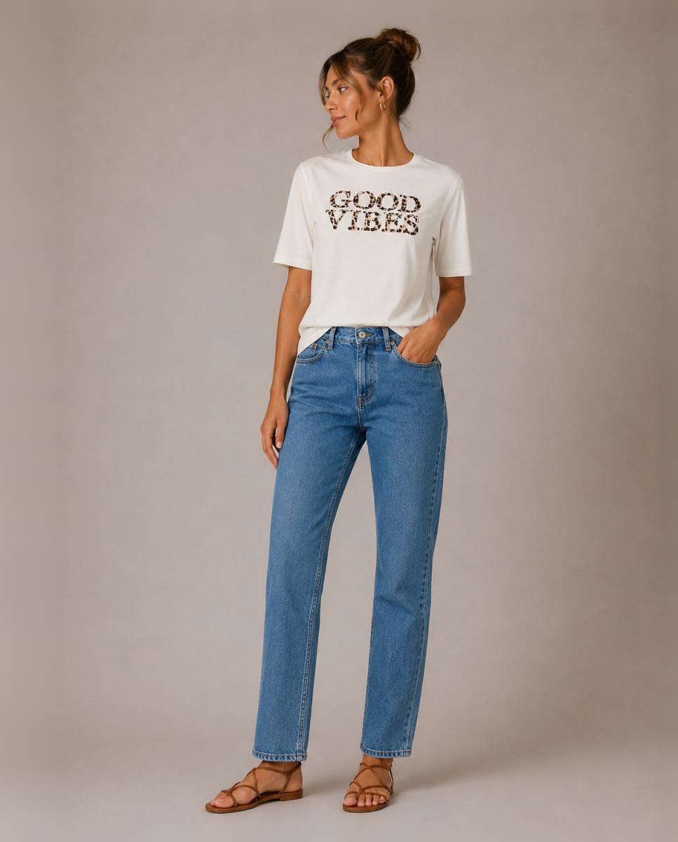 T-shirt de mulher com manga curta e decote redondo Branco-2