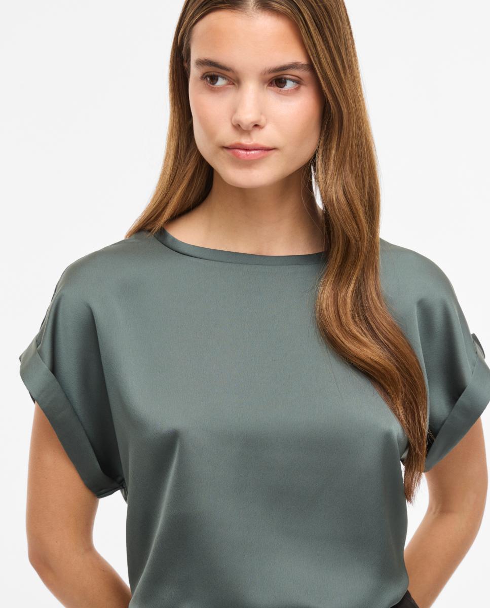 Camiseta de mujer manga corta efecto satinado - Vila - Verde Verde-3