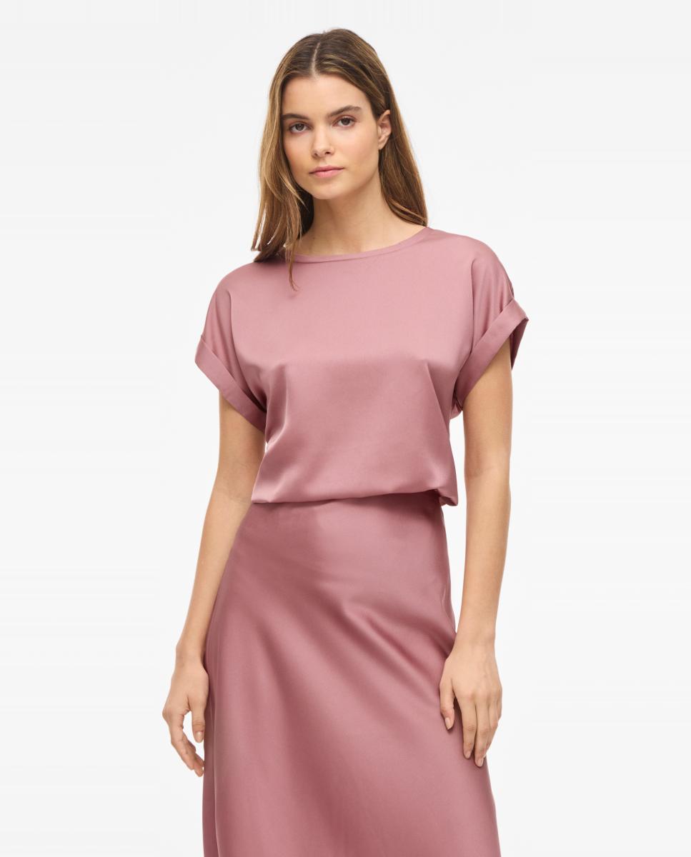 Camiseta de mujer manga corta efecto satinado - Vila - Rosa Rosa-1