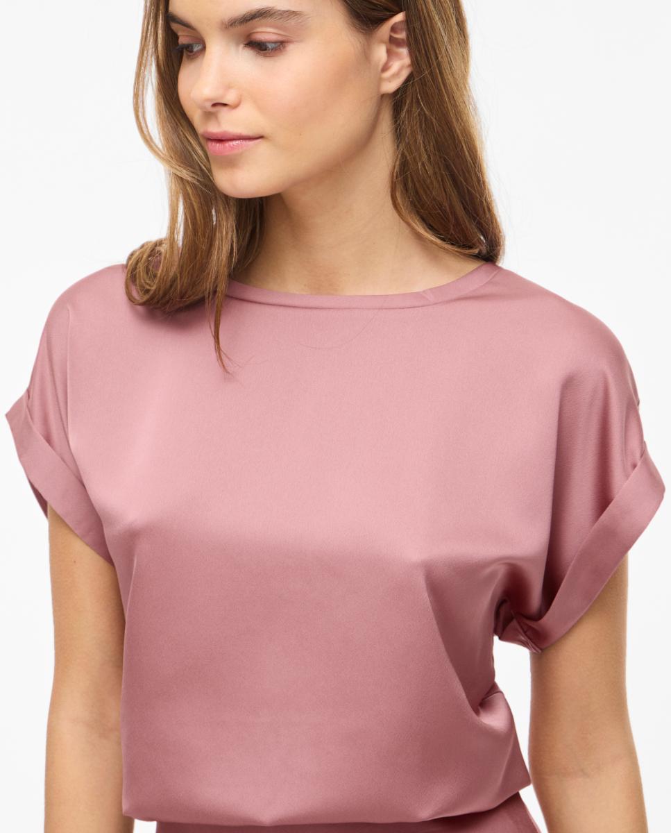 Camiseta de mujer manga corta efecto satinado - Vila - Rosa Rosa-3