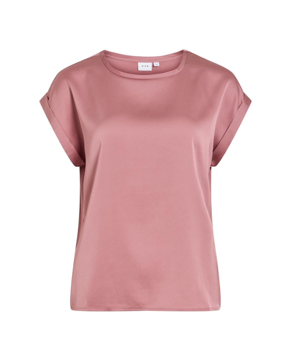 Camiseta de mujer manga corta efecto satinado - Vila - Rosa Rosa-4