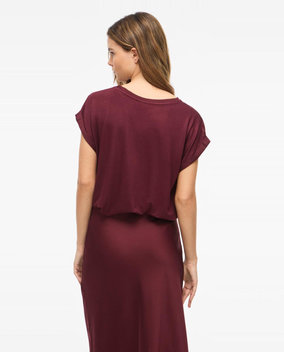 Camiseta de mujer manga corta efecto satinado - Vila - Burdeos Burdeos-2