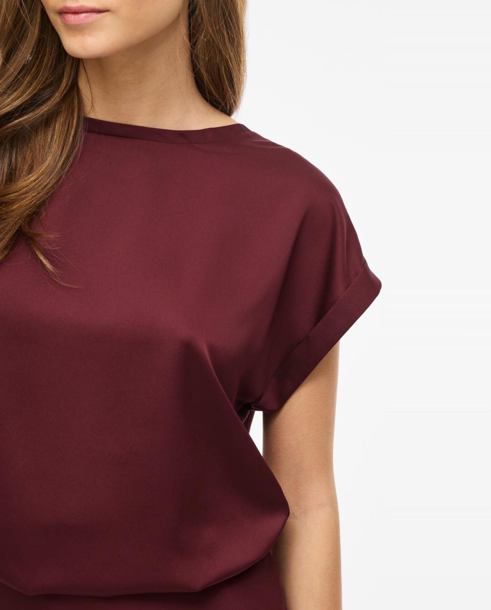Camiseta de mujer manga corta efecto satinado - Vila - Burdeos Burdeos-3