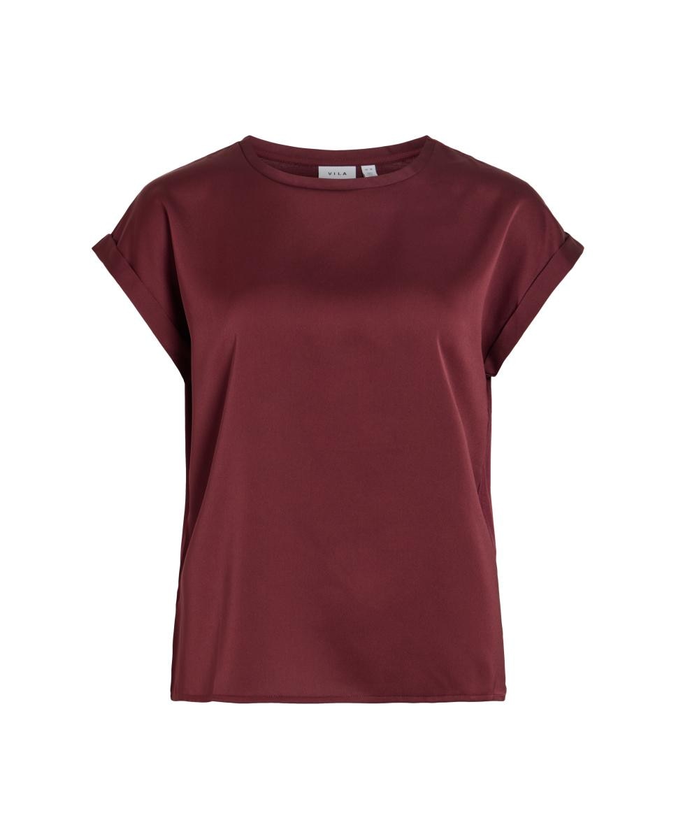 Camiseta de mujer manga corta efecto satinado - Vila - Burdeos Burdeos-4