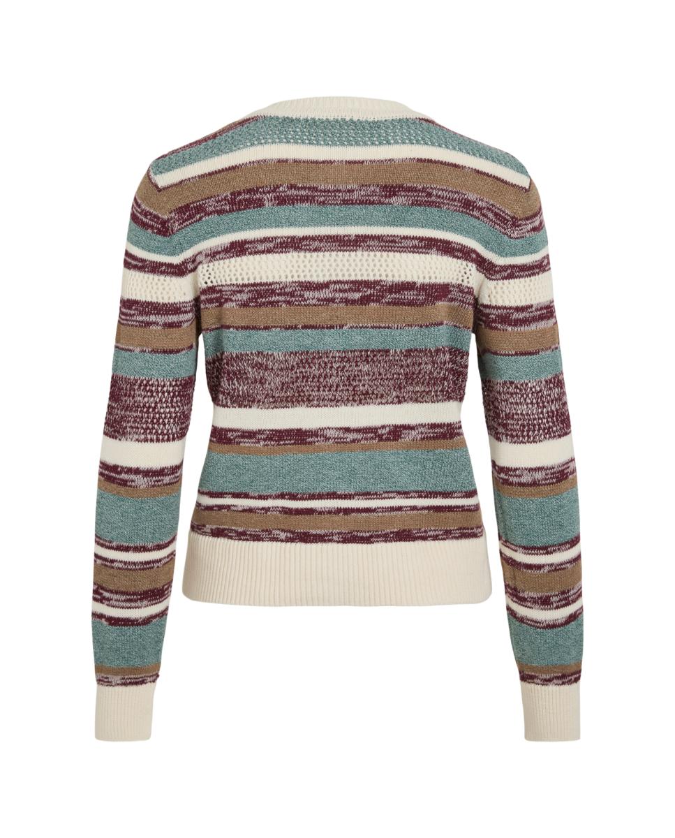 Cardigan às Riscas com Decote em Bico Bordeaux-3
