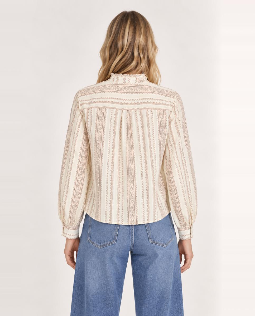 Blusa mujer de manga larga con cuello alto fruncido - Vila - Beige Beige-2