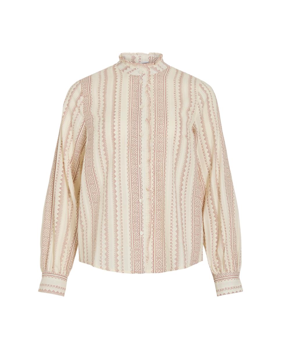 Blusa mujer de manga larga con cuello alto fruncido - Vila - Beige Beige-3