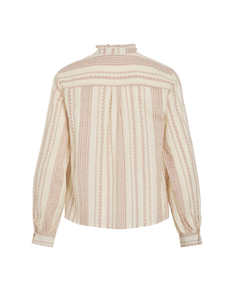 Blusa mujer de manga larga con cuello alto fruncido - Vila - Beige Beige-4