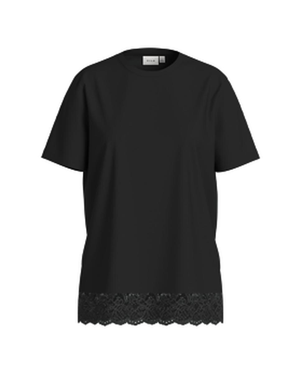 Top de mujer con cuello redondo y detalle de encaje - Vila - Negro Negro-3