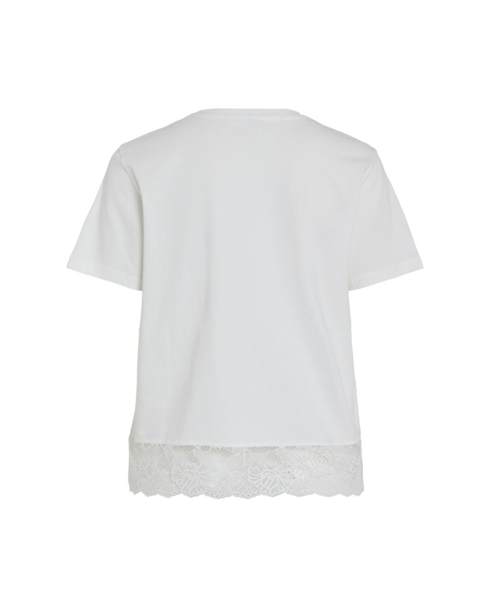 Top de mujer con cuello redondo y detalle de encaje - Vila - Blanco Blanco-4