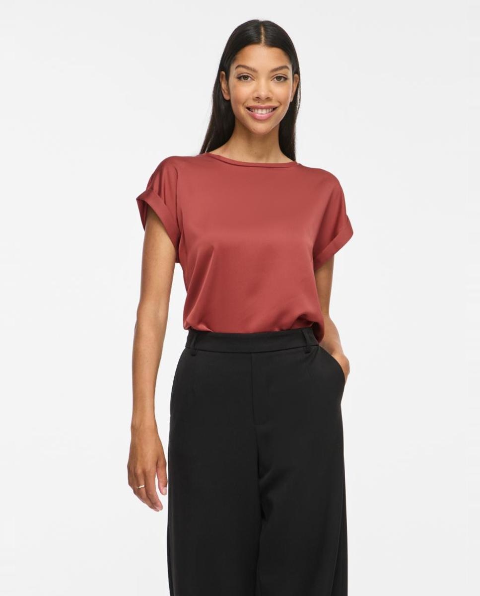 Imagen 1 de Blusa de manga corta con cuello redondo - Vila - Marrón Marrón