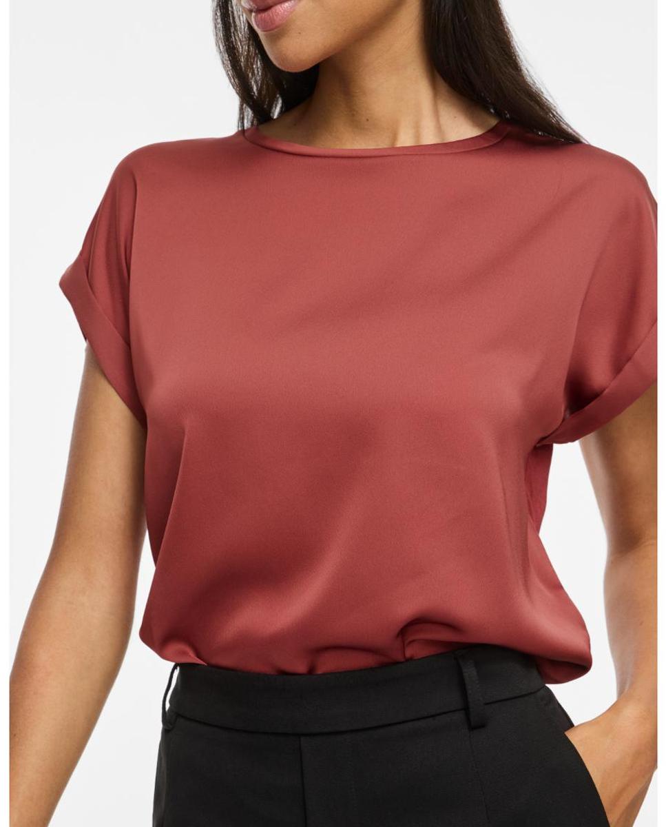 Imagen 2 de Blusa de manga corta con cuello redondo - Vila - Marrón Marrón