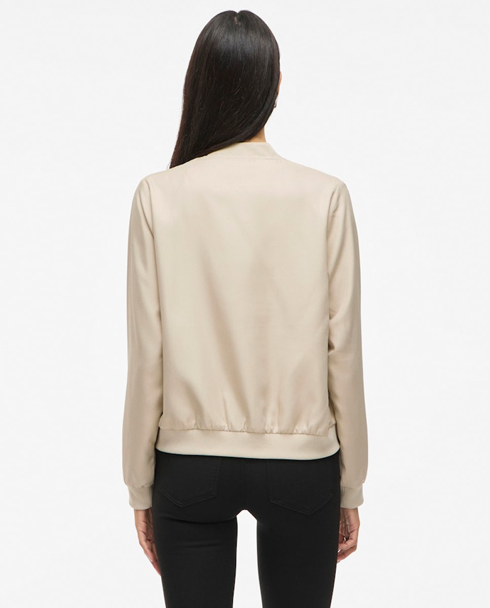 Chaqueta bomber de mujer con cremallera - Vila - Marrón Beige-2