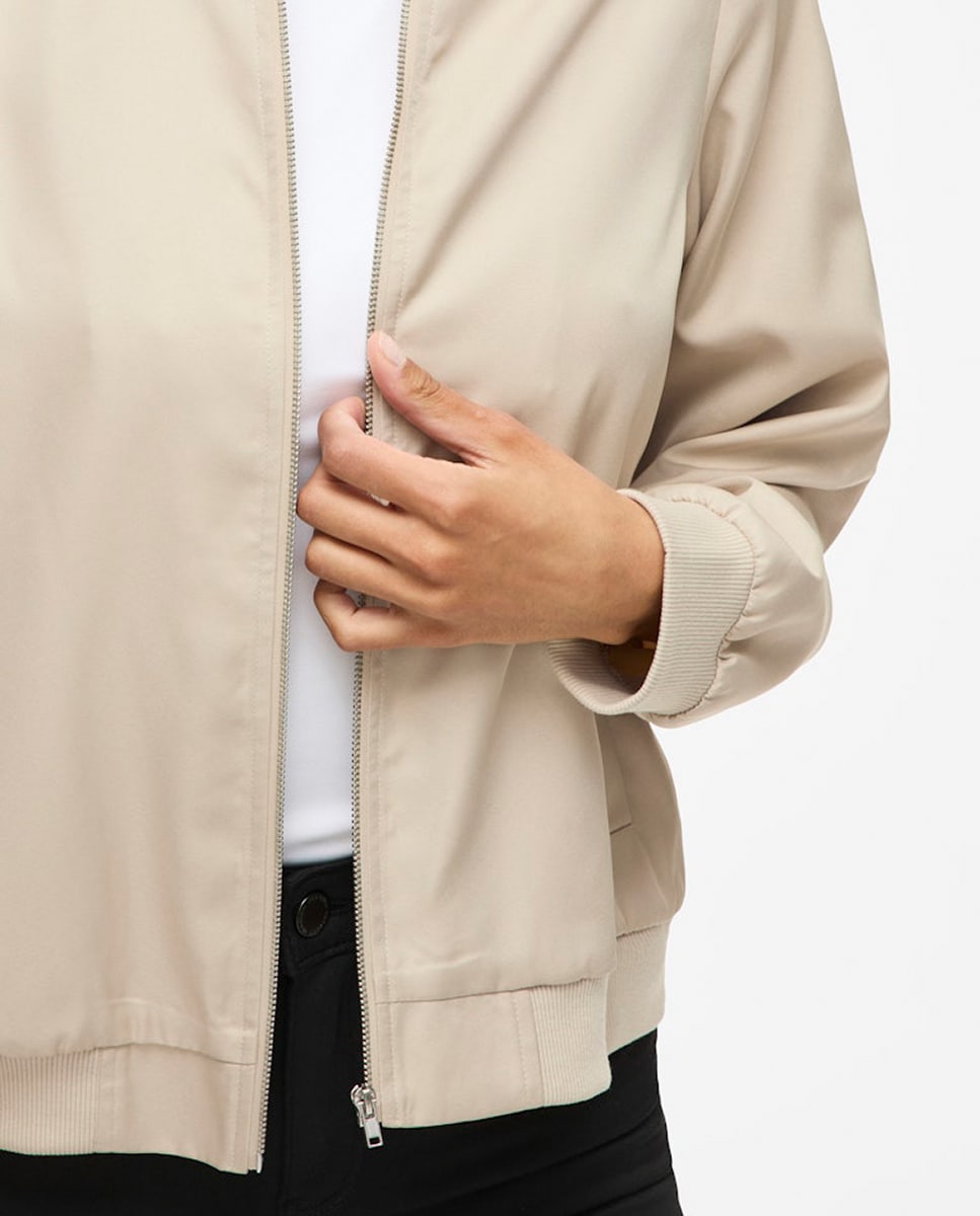 Casaco Tipo Blusão Bomber com Fecho de Correr Bege-3
