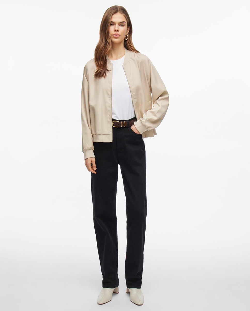 Chaqueta bomber de mujer con cremallera - Vila - Marrón Beige-6