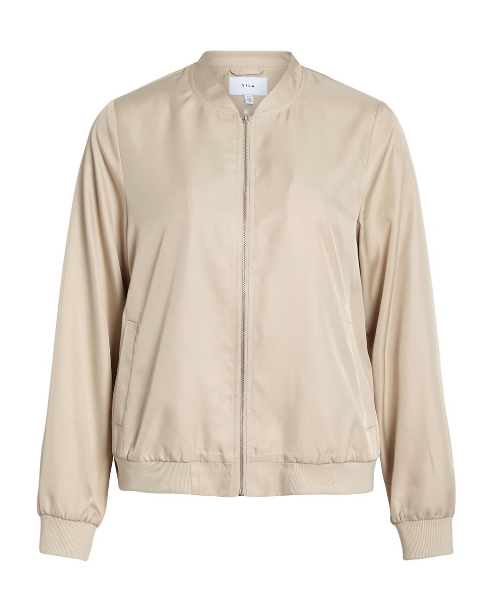 Casaco Tipo Blusão Bomber com Fecho de Correr Bege-7