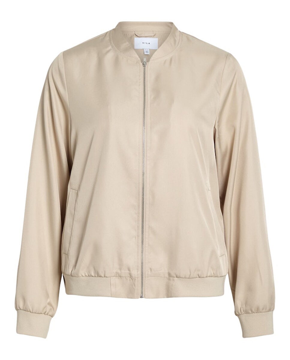 Casaco Tipo Blusão Bomber com Fecho de Correr Bege-9